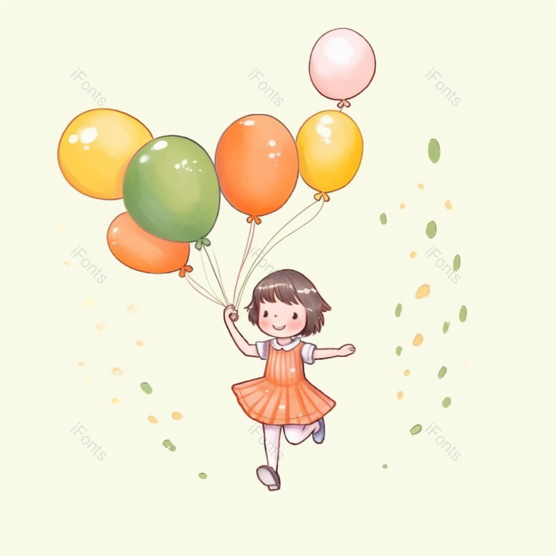 春天一个女孩小孩欢乐跑来拿彩色气球飘起来纯洁可爱插画,插画/手绘图,插画/手绘图库,插画/手绘图下载,插画/手绘